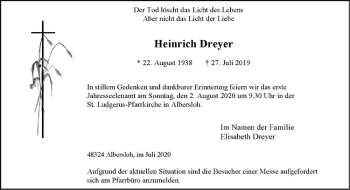 Anzeige von Heinrich Dreyer von Westfälische Nachrichten