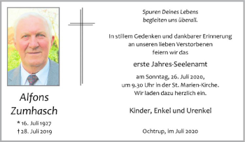 Anzeige von Alfons Zumhasch von Westfälische Nachrichten