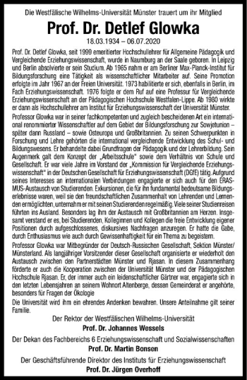 Anzeige von Detlef Glowka von Westfälische Nachrichten