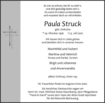 Anzeige von Paula Struck von Westfälische Nachrichten