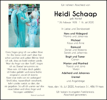 Anzeige von Heidi Schaap von Westfälische Nachrichten