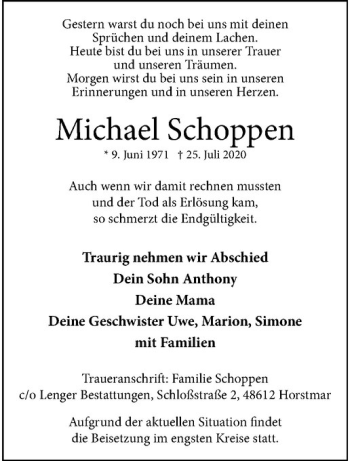 Anzeige von Michael Schoppen von Westfälische Nachrichten