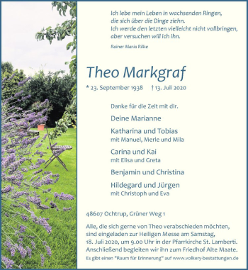 Anzeige von Theo Markgraf von Westfälische Nachrichten