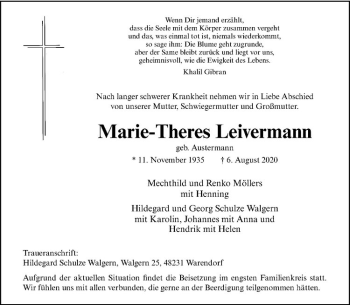Anzeige von Marie-Theres Leivermann von Westfälische Nachrichten