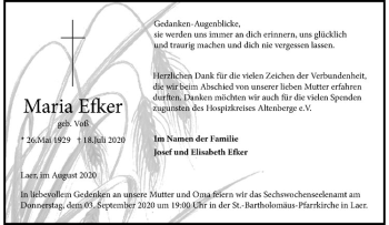 Anzeige von Maria Efker von Westfälische Nachrichten