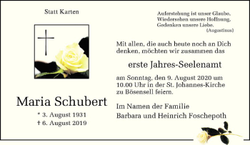 Anzeige von Maria Schubert von Westfälische Nachrichten