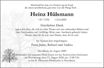 Anzeige von Heinz Hülsmann von Westfälische Nachrichten