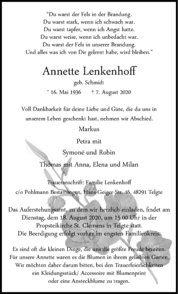 Anzeige von Annette Lenkenhoff von Westfälische Nachrichten