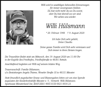 Anzeige von Willi Hülsmann von Westfälische Nachrichten