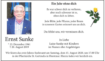 Anzeige von Ernst Sunke von Westfälische Nachrichten