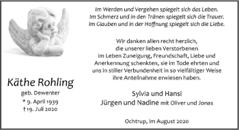Anzeige von Käthe Rohling von Westfälische Nachrichten