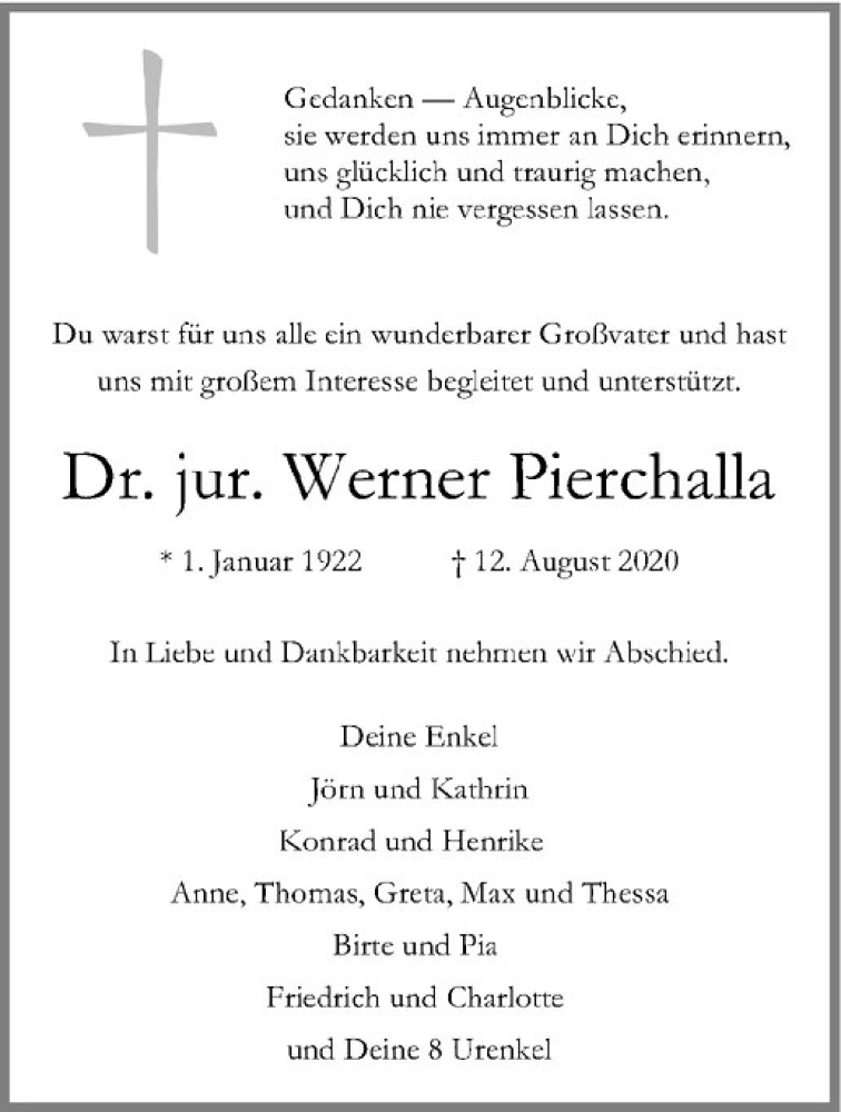  Traueranzeige für Werner Pierchalla vom 15.08.2020 aus Westfälische Nachrichten