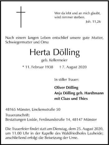 Anzeige von Herta Dölling von Westfälische Nachrichten