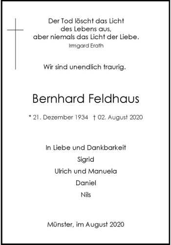 Anzeige von Bernhard Feldhaus von Westfälische Nachrichten