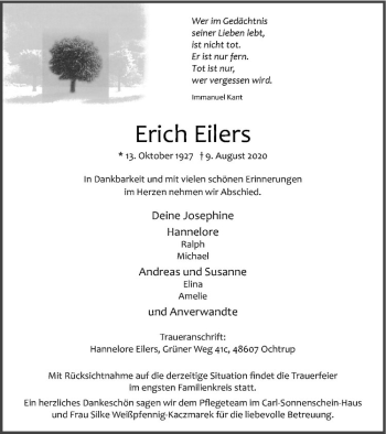 Anzeige von Erich Eilers von Westfälische Nachrichten