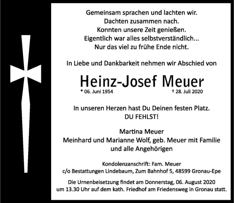  Traueranzeige für Heinz-Josef Meuer vom 04.08.2020 aus Westfälische Nachrichten
