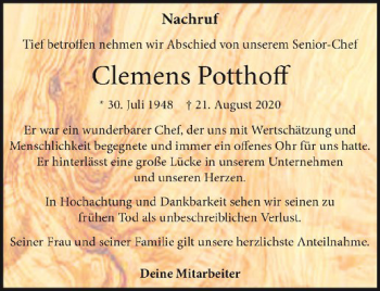 Anzeige von Clemens Potthoff von Westfälische Nachrichten