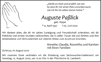 Anzeige von Auguste Paßlick von Westfälische Nachrichten