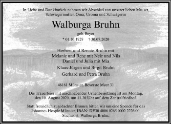Anzeige von Walburga Bruhn von Westfälische Nachrichten