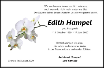 Anzeige von Edith Hampel von Westfälische Nachrichten