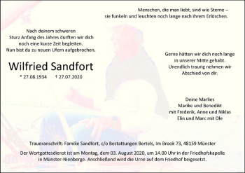 Anzeige von Wilfried Sandfort von Westfälische Nachrichten