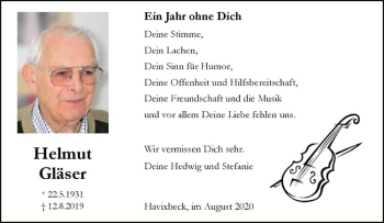 Anzeige von Helmut Gläser von Westfälische Nachrichten