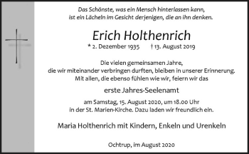 Anzeige von Erich Holthenrich von Westfälische Nachrichten