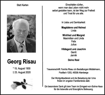 Anzeige von Georg Risau von Westfälische Nachrichten
