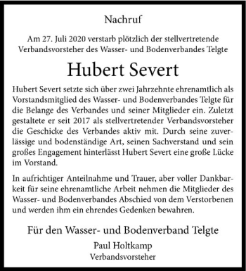 Anzeige von Hubert Severt von Westfälische Nachrichten