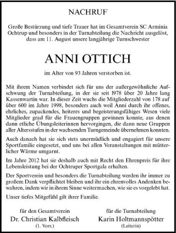 Anzeige von Anni Ottich von Westfälische Nachrichten