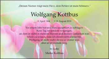 Anzeige von Wolfgang Kottbus von Westfälische Nachrichten