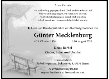 Anzeige von Günter Mecklenburg von Westfälische Nachrichten