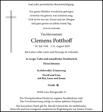 Anzeige von Clemens Potthoff von Westfälische Nachrichten