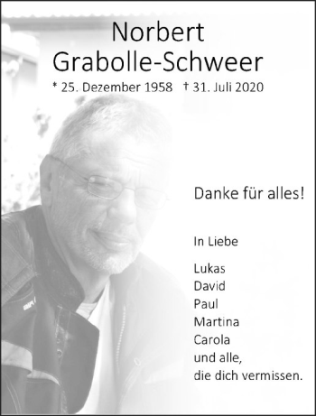 Anzeige von Norbert Grabolle-Schweer von Westfälische Nachrichten