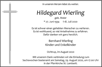 Anzeige von Hildegard Wierling von Westfälische Nachrichten
