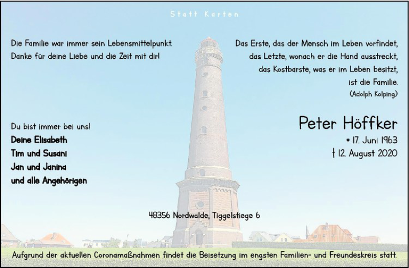  Traueranzeige für Peter Höffker vom 19.08.2020 aus Westfälische Nachrichten