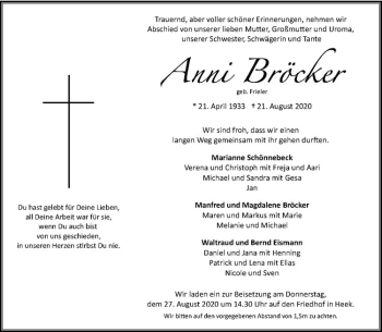 Anzeige von Anni Bröcker von Westfälische Nachrichten