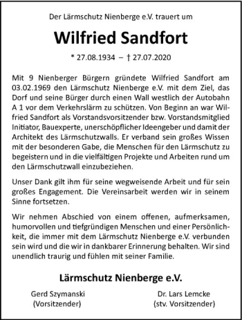 Anzeige von Wilfried Sandfort von Westfälische Nachrichten
