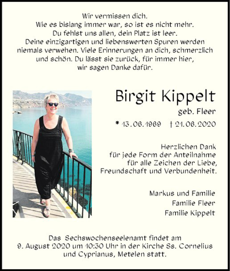  Traueranzeige für Birgit Kippelt vom 05.08.2020 aus Westfälische Nachrichten