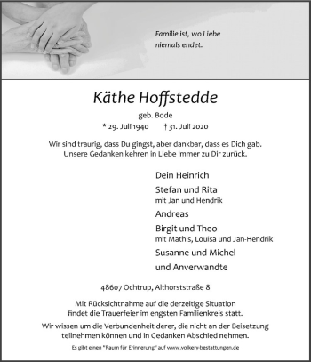 Anzeige von Käthe Hoffstedde von Westfälische Nachrichten