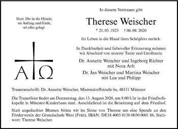 Anzeige von Therese Weischer von Westfälische Nachrichten