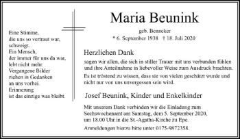Anzeige von Maria Beunink von Westfälische Nachrichten