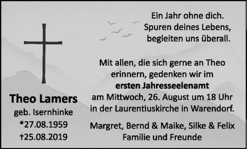  Traueranzeige für Theo Lamers vom 15.08.2020 aus Westfälische Nachrichten