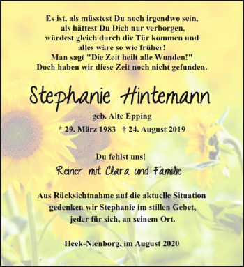 Anzeige von Stephanie Hintemann von Westfälische Nachrichten