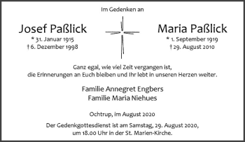 Anzeige von Maria Paßlick von Westfälische Nachrichten