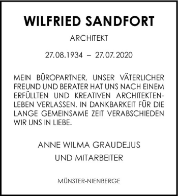 Anzeige von Wilfried Sandfort von Westfälische Nachrichten