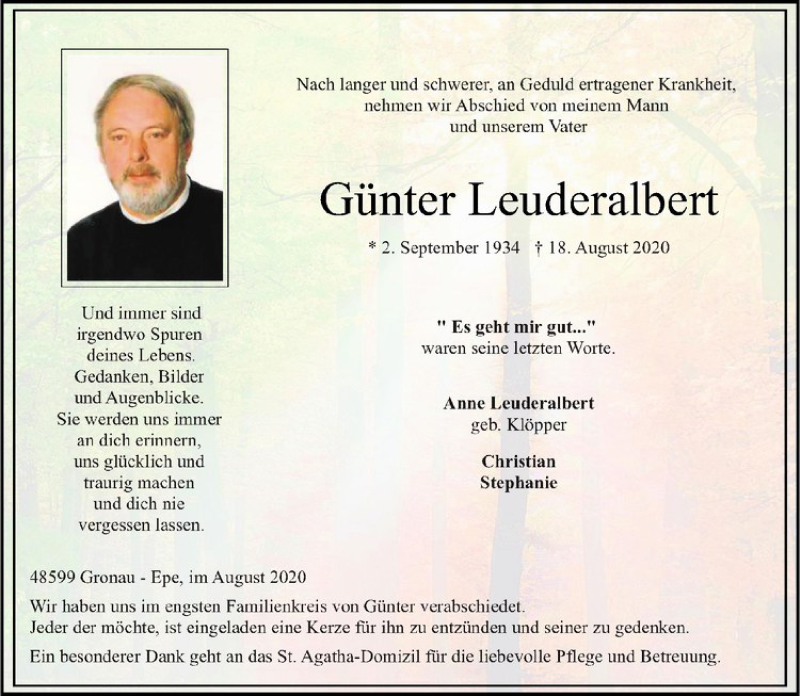  Traueranzeige für Günter Leuderalbert vom 29.08.2020 aus Westfälische Nachrichten