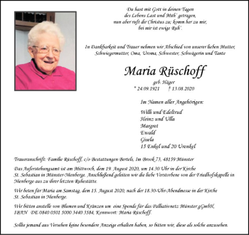 Anzeige von Maria Rüschoff von Westfälische Nachrichten