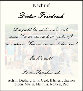 Anzeige von Dieter Friedrich von Westfälische Nachrichten