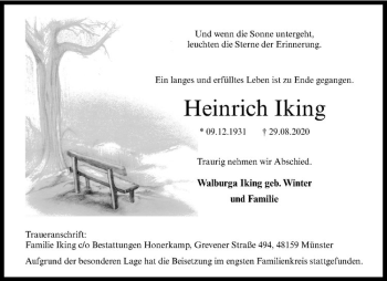 Anzeige von Heinrich Iking von Westfälische Nachrichten